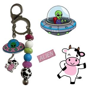 Alien Spaceship Keychain with Colorful Beads